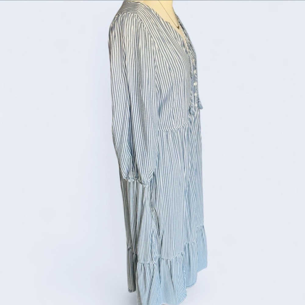 Old Navy Blue and White Striped Long Sleeve Midi Dress tassel neck detail size m - Picture 4 of 8